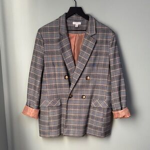 Topshop Gray Plaid Double-Breasted Blazer